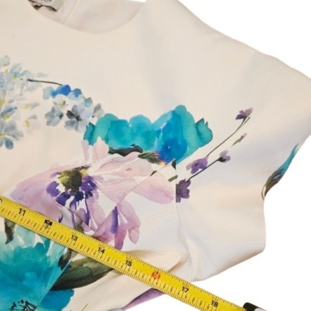 Teri Jon Colorful Floral-Print Short-Sleeve Mikado Midi Dress Women's Size 8 - Picture 6 of 12